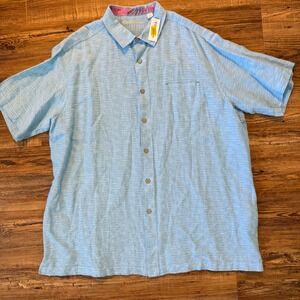 NWT Caribbean‎ Button Down Shirt Mens 3XT Light Blue Linen Cotton Short Sleeve